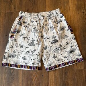shorts Black Print on White Fabric with Colorful Trim